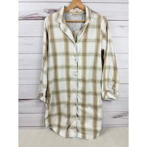 Soft Surroundings Sleep Shirt Pajamas Divine Plaid Nightgown Cream Size‎ S Cozy